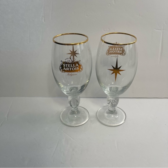 Stella Artois Belgium Beer Glasses Chalice 40CL Set of 2 Gold Rim - Picture 4 of 15